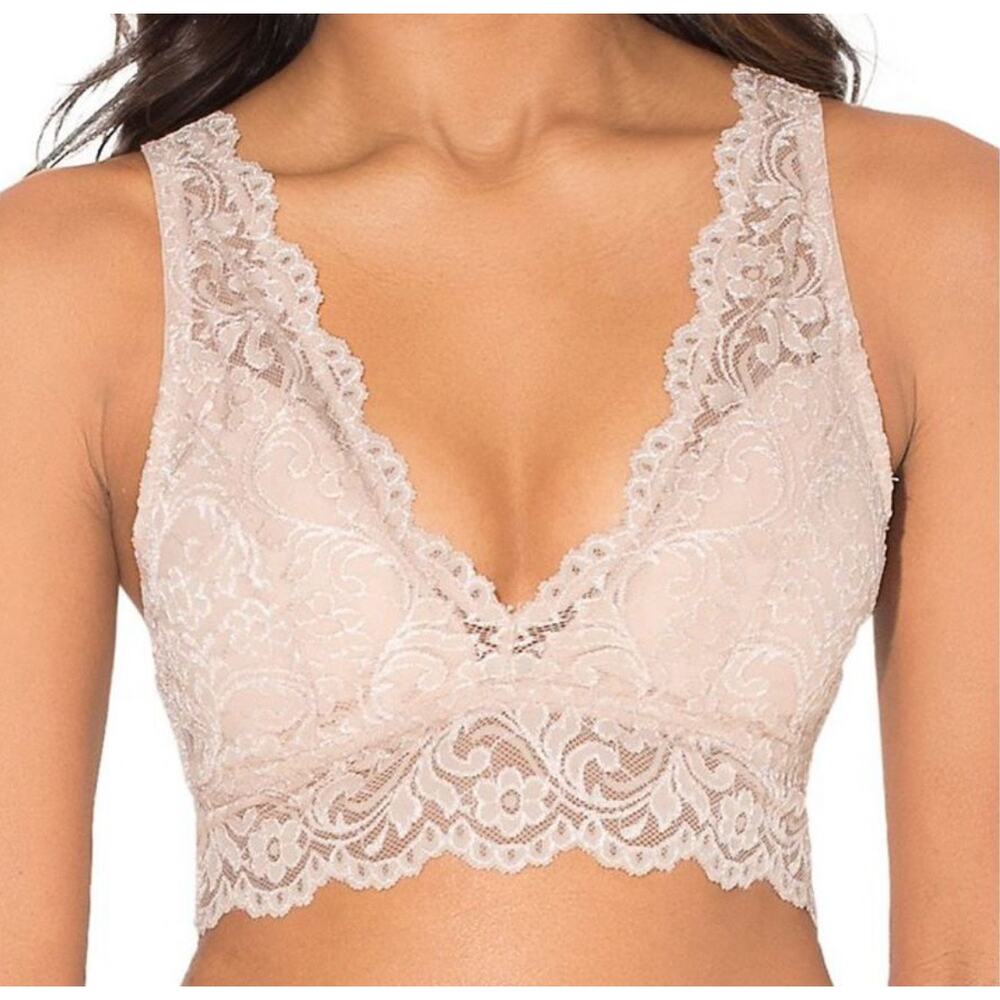 Smart & Sexy Lace Bralette Nude Beige V-Neck Wireless Size S NWT
